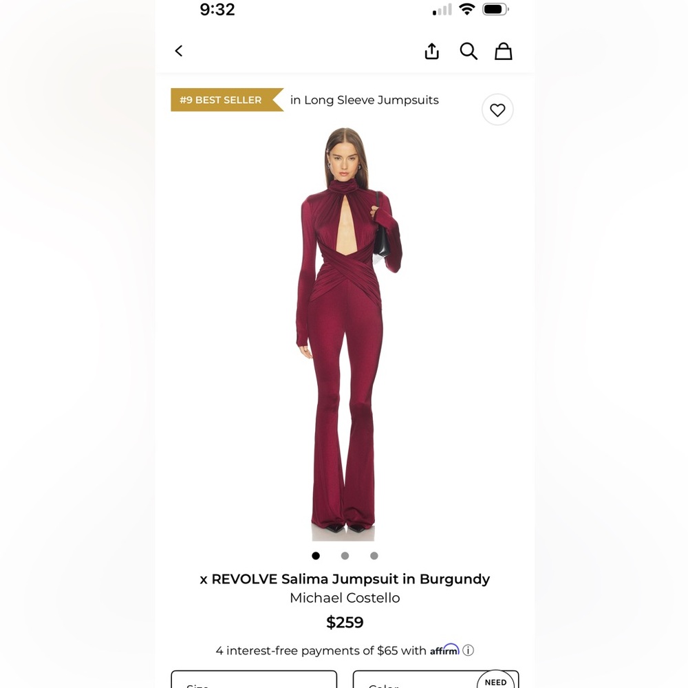 REVOLVE Michael Costello Salima jumpsuit Burgundy XXS. (Dry cleaned ready to go!